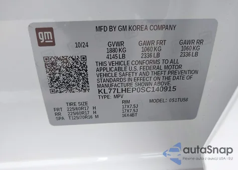 2025 Chevrolet Trax Fwd Lt from USA, damaged, VIN KL77LHEP0SC140915